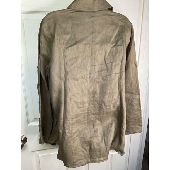 Richard Malcolm Woman Irish Linen Button Front Army Green 1X Lagen Boxy Boho - Picture 7 of 9
